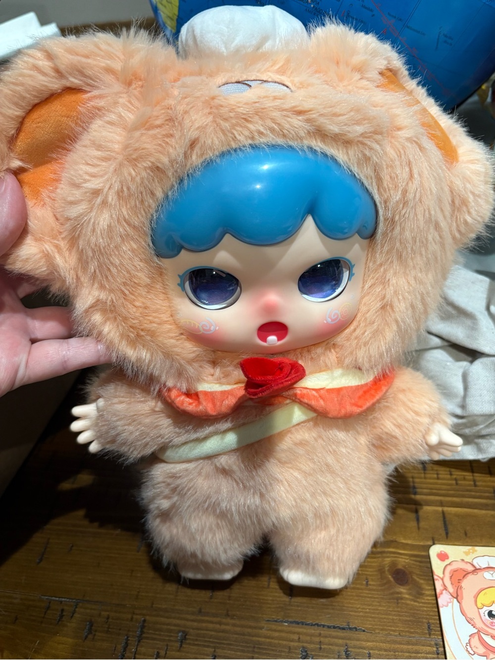 400% Joymiya Peach Collectible Card and doll - Soft Peach, Orange with blue hair